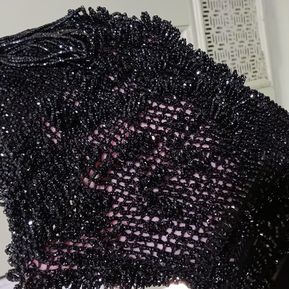 Women's gorgeous beaded drawstring wristlet sack pouch bag black - Picture 10 of 12